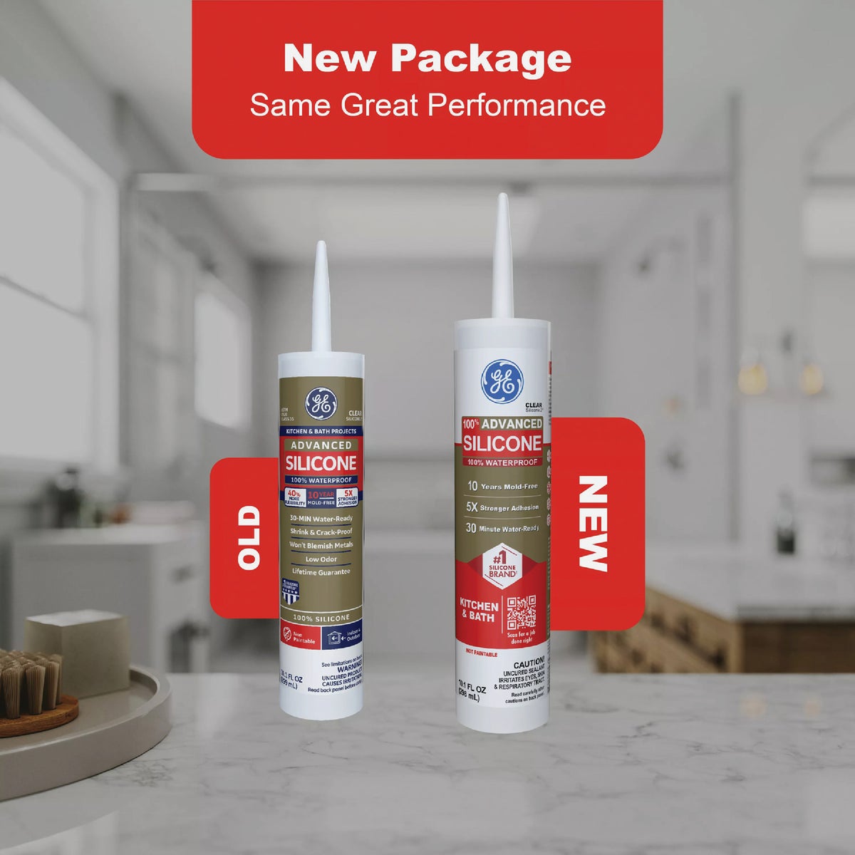 GE Advanced Silicone Kitchen & Bath Sealant, White, 10.1  Oz. Cartridge Image 2