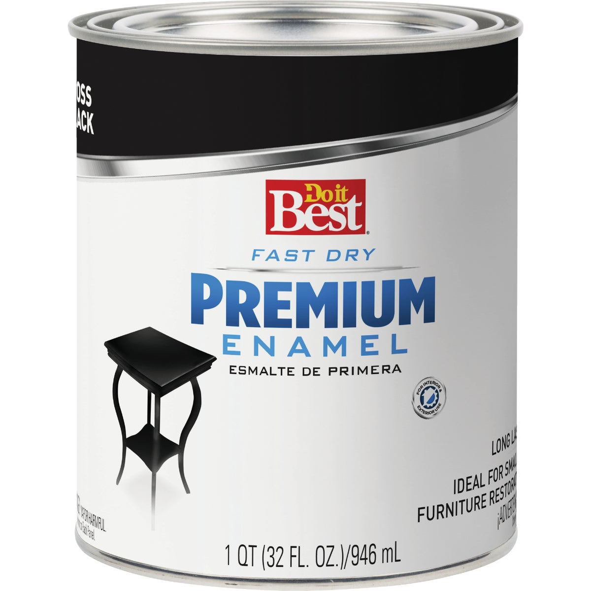 Do it Best Fast Dry Acrylic Latex Gloss Premium Enamel, Black, 1 Qt.