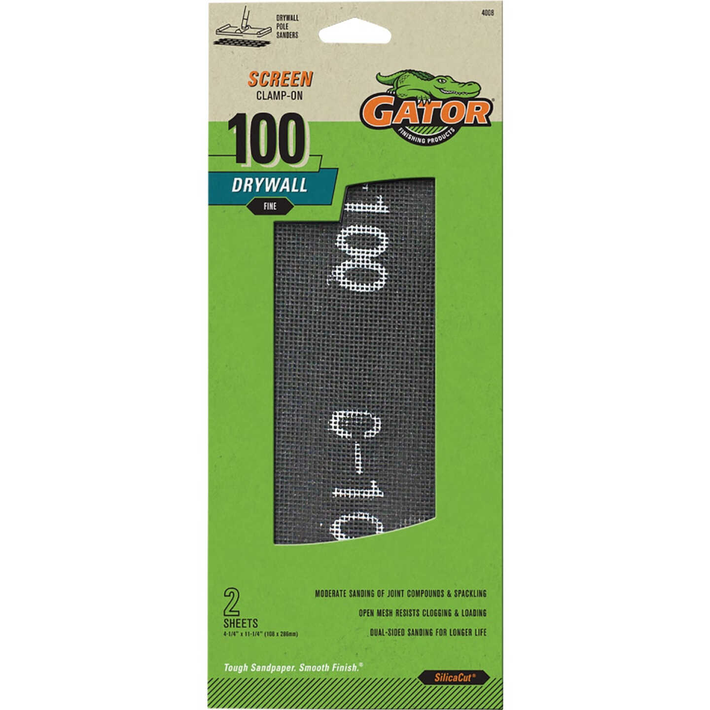 Gator Grit 100 Grit 4-1/4 In. x 11-1/4 In. Precut Drywall Sanding Screen (2-Pack) Image 1
