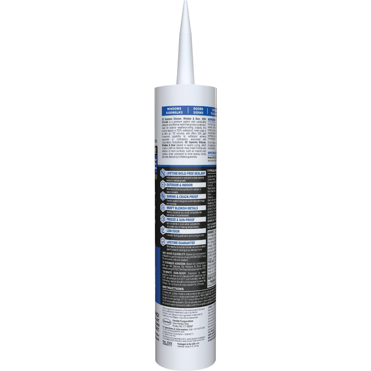 GE Supreme Silicone Window & Door Sealant, White, 10.1  Oz. Cartridge Image 6