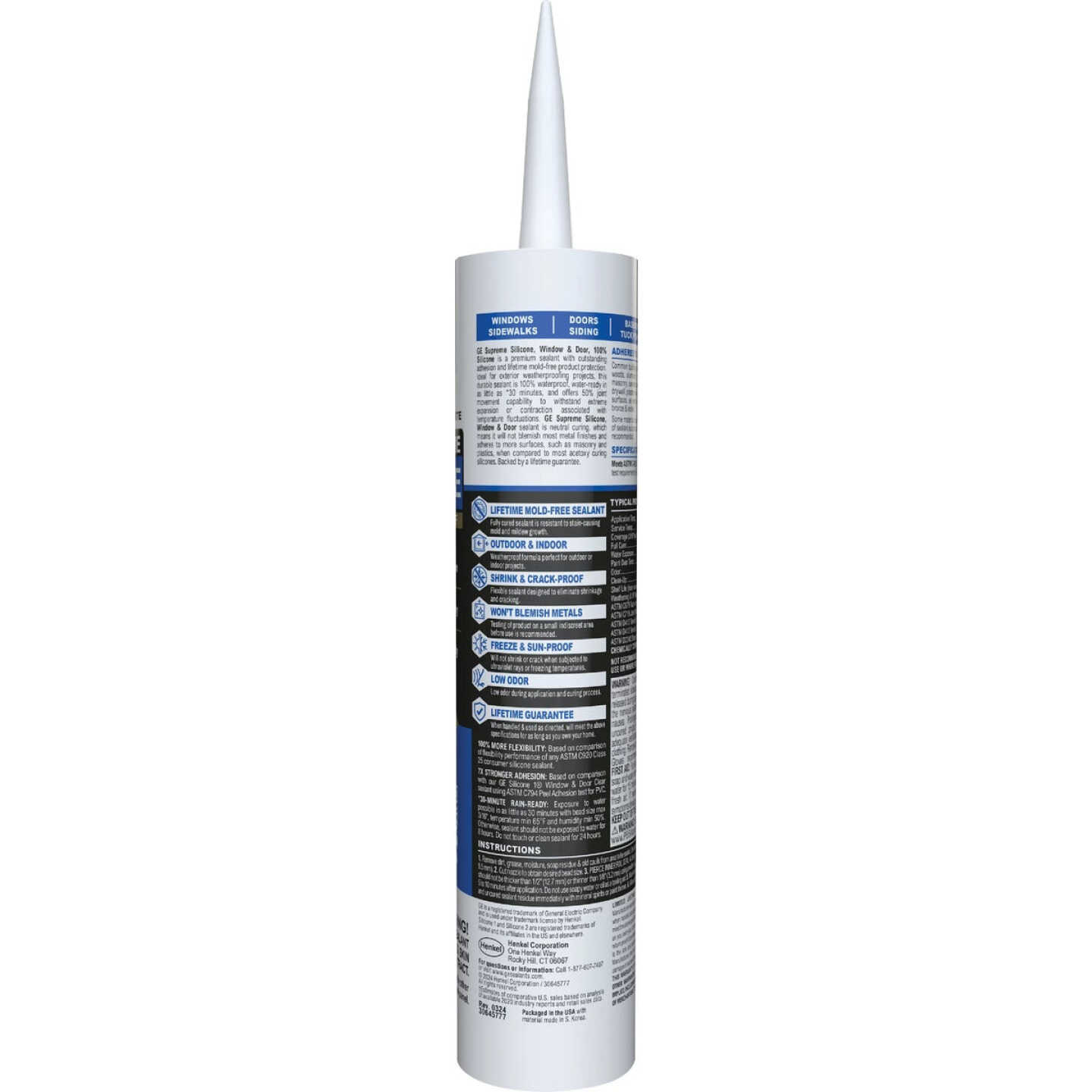 GE Supreme Silicone Window & Door Sealant, White, 10.1 Oz. Cartridge Image 6