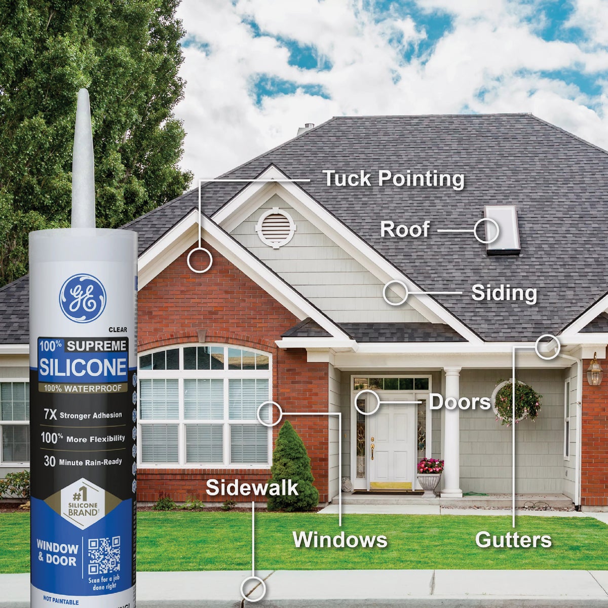 GE Supreme Silicone Window & Door Sealant, White, 10.1  Oz. Cartridge Image 3