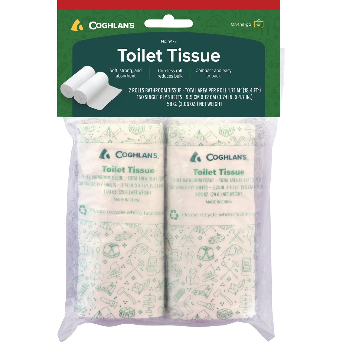 Coghlans 1-Ply Toilet Paper (2 Coreless Rolls)