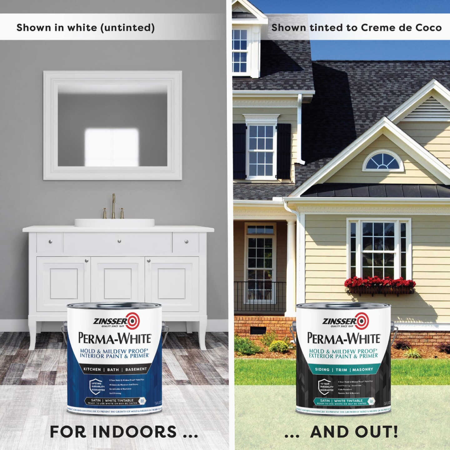 Zinsser Perma-White White-Tintable Satin Quart Mildew Paint Image 6