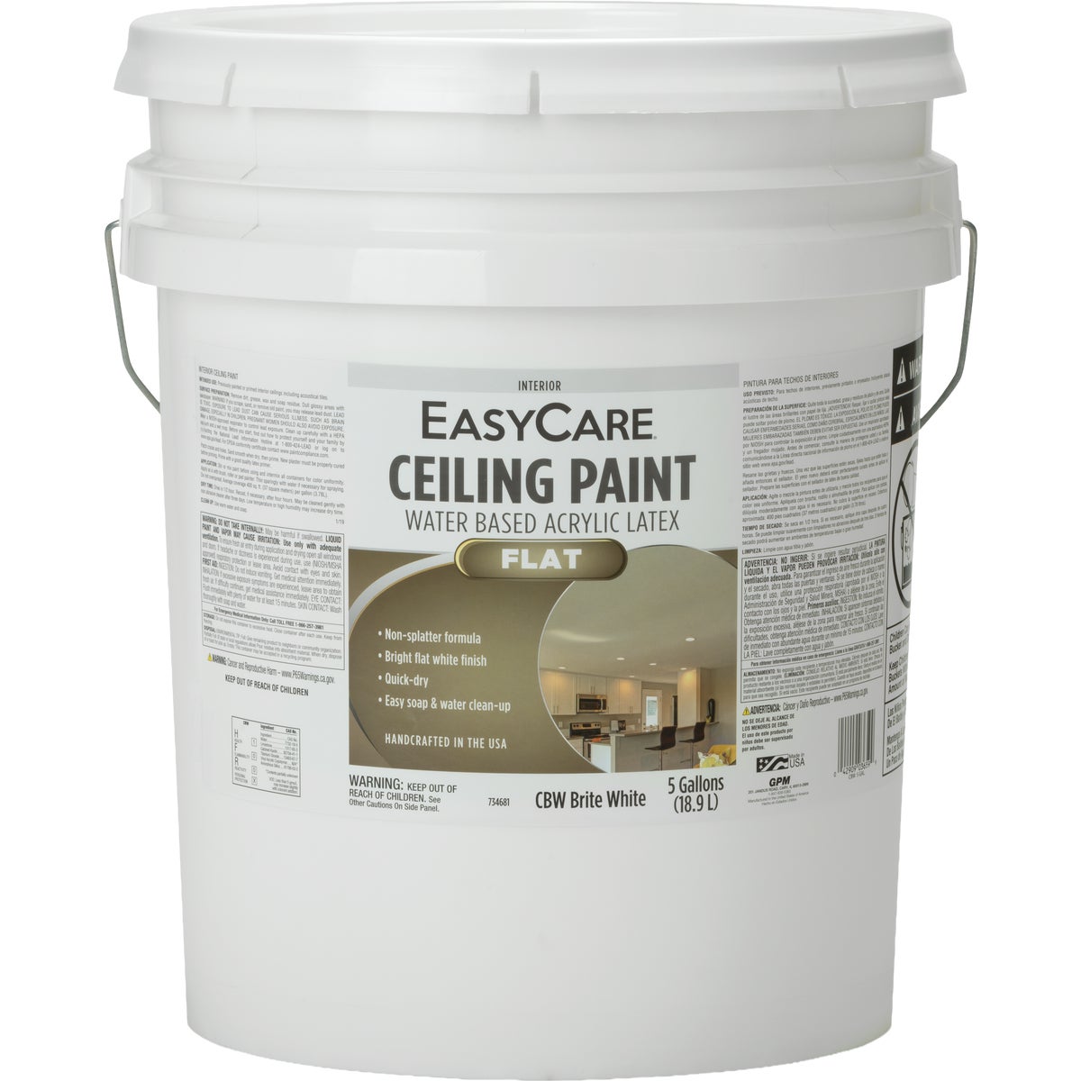 EasyCare Flat Ceiling Interior Wall Paint, Brite White, 5 Gal.