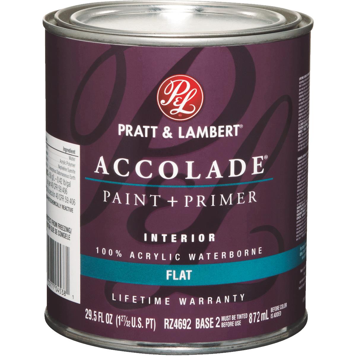 Pratt & Lambert Accolade 100% Acrylic Paint & Primer Flat Interior Wall Paint, Base 2, 1 Qt. Image 1