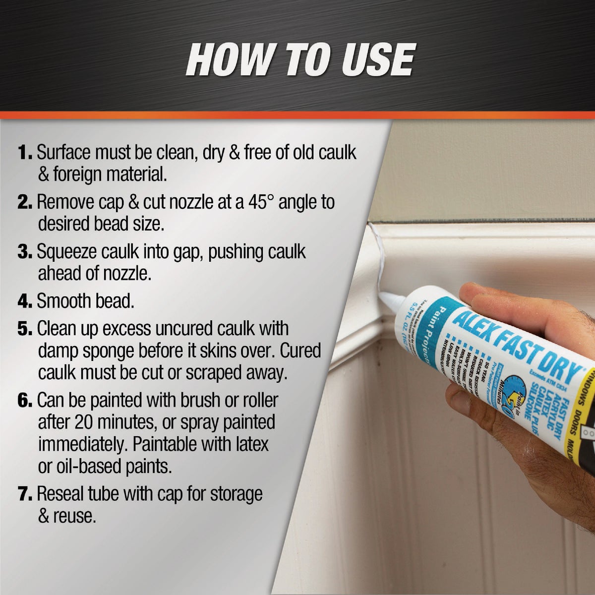 Dap Alex Fast Dry 5.5 Oz. White Siliconized Acrylic Latex Caulk  Image 5