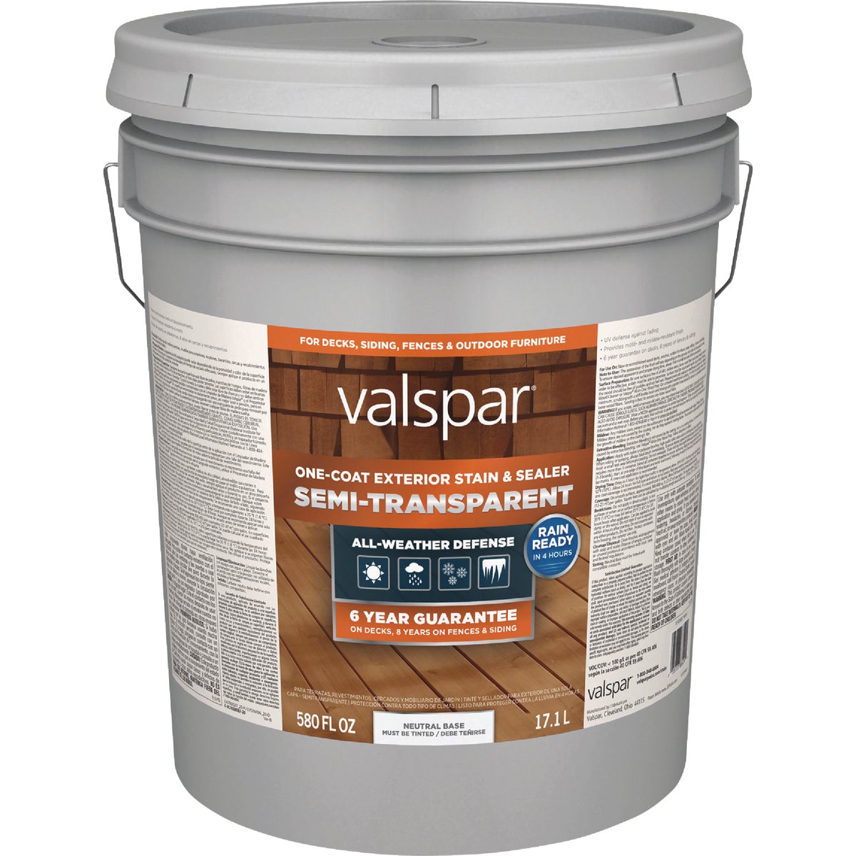 Valspar Semi Transparent Deck Stain, Neutral Tint Base, 5 Gal. Image 1