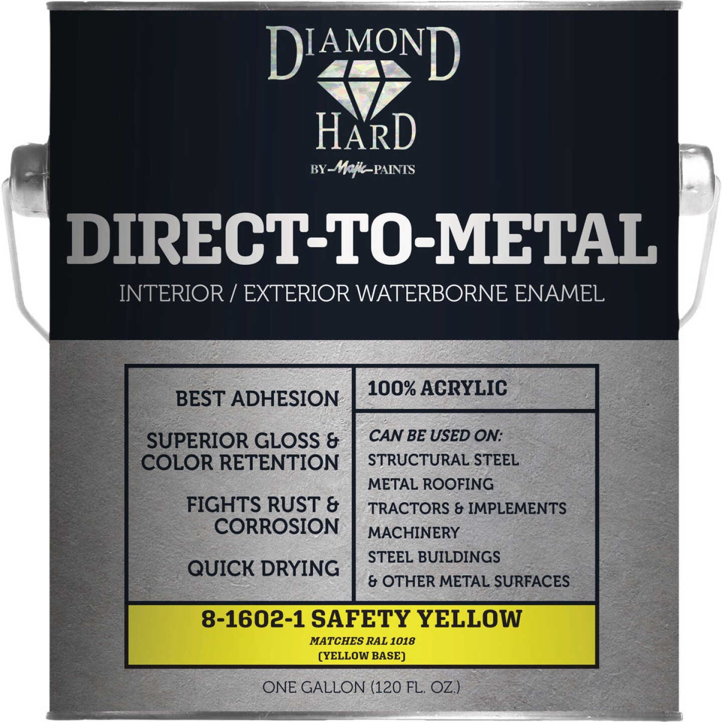 Majic Diamond Hard Direct-To-Metal Acrylic Paint, Safety Yellow, 1 Gal. Image 1