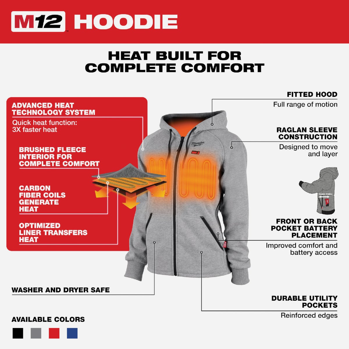 Milwaukee M12 Women's Gray Cordless Heated Hoodie Kit, M Image 3