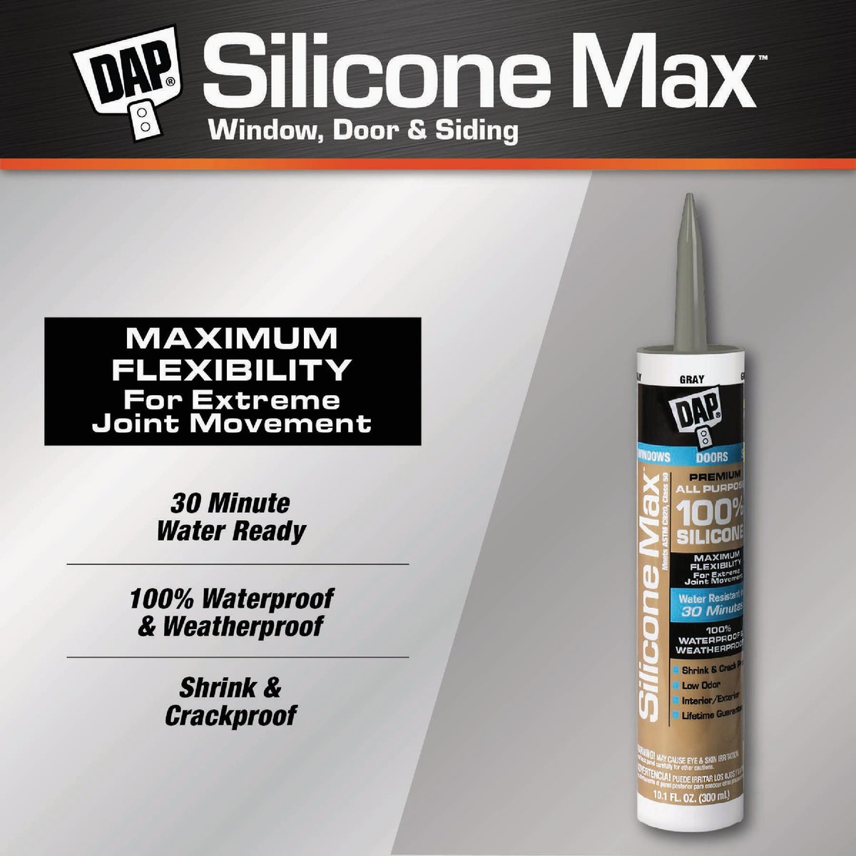 Dap 10.1 Oz. Gray Silicone Max Premium Sealant Image 2