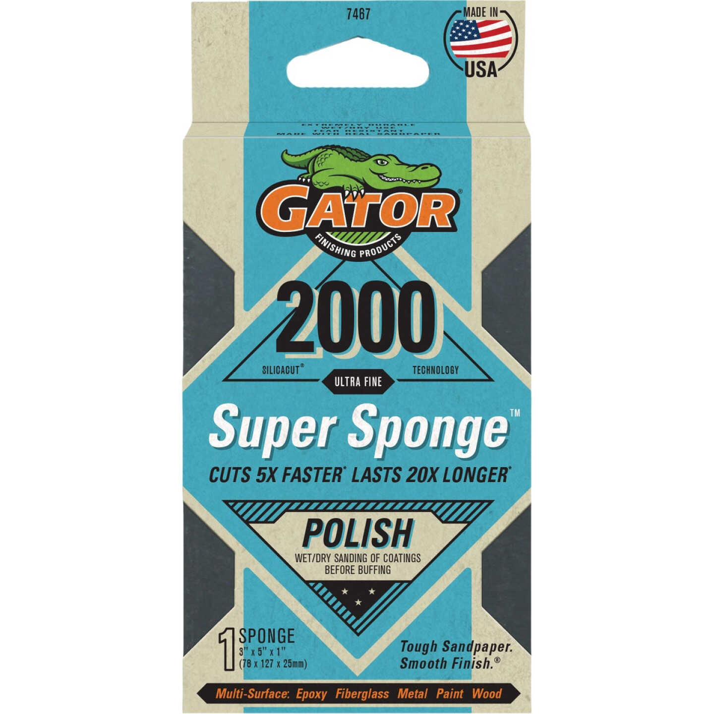 Gator Premium Super Sponge 3 In. x 5 In. x 1 In. 2000 Grit Ultra Fine Sanding Sponge Image 1
