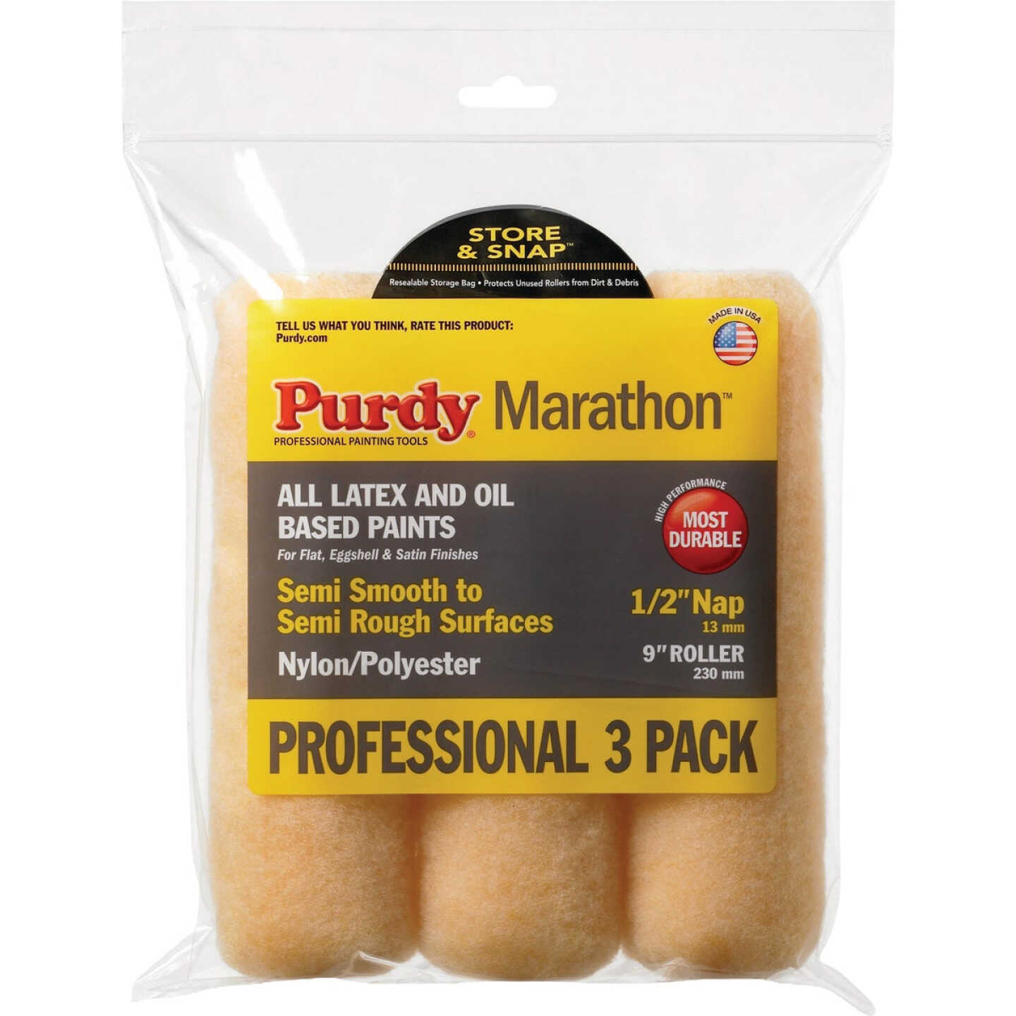 Purdy Marathon 9 In. x 1/2 In. Paint Roller (3-Count) Image 1