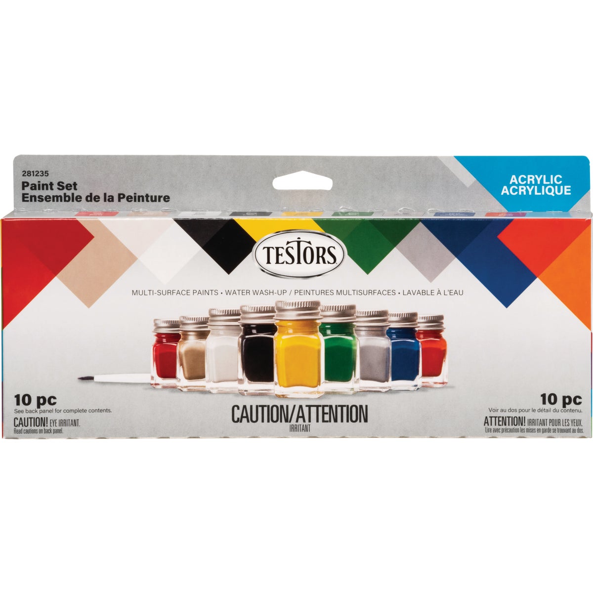 Testors 9-Color Acrylic Craft & Model Paint Set & Brushes