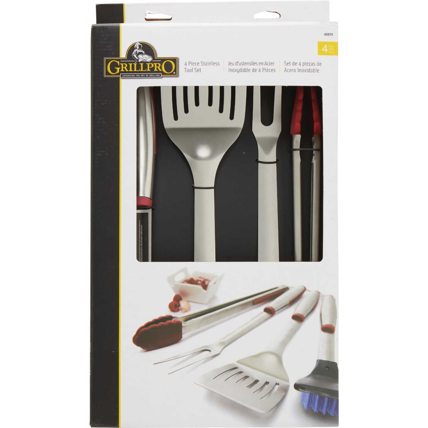 GrillPro Rubber Insert Handle Stainless Steel 4-Piece Barbeque Tool Set Image 2