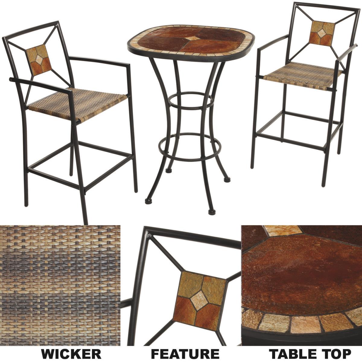 St Claire 3-Piece Bar Bistro Set With Brown Wicker Seats Image 1