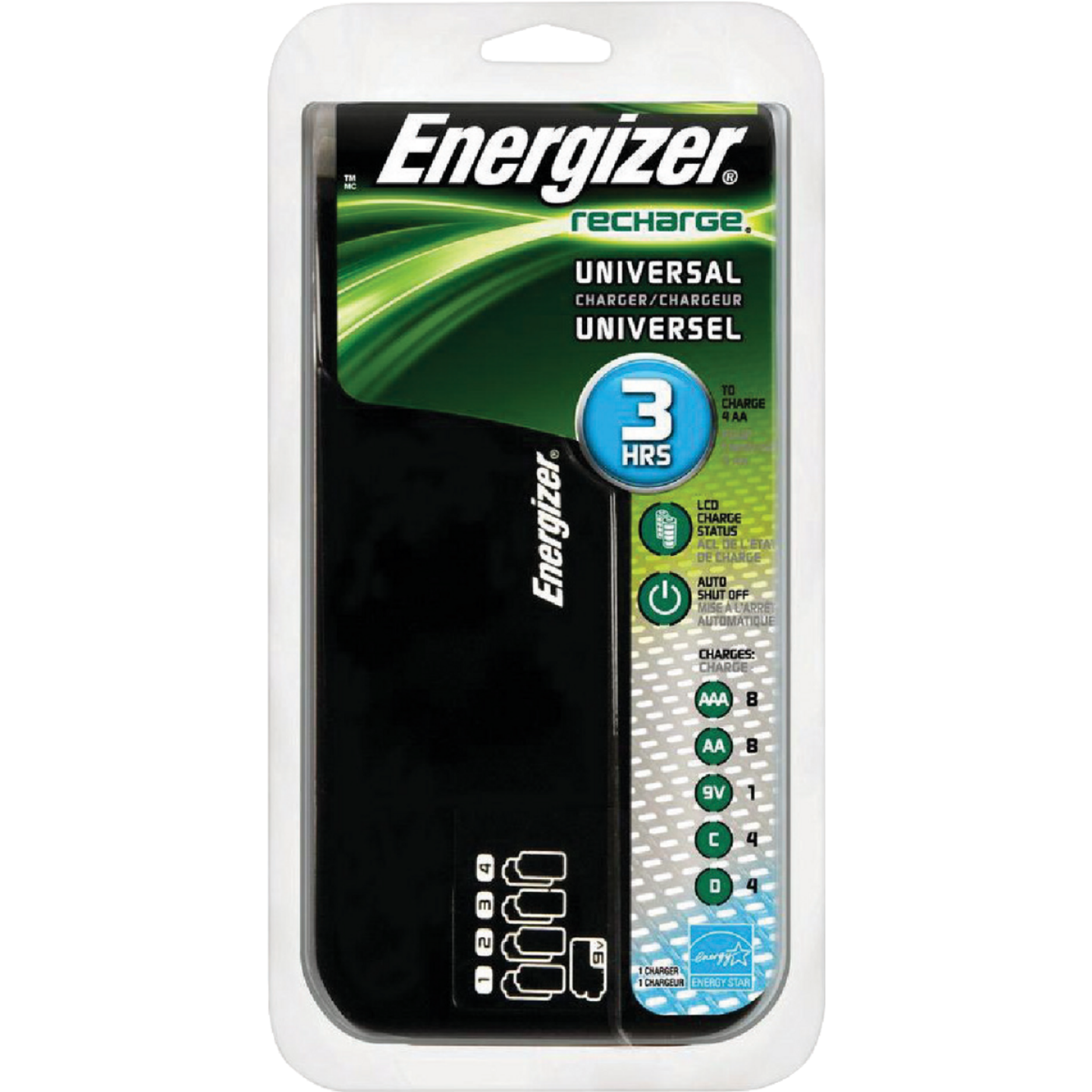 Energizer Universal Battery Charger for C, D, 9V, AA and AAA NiMH Batteries Image 1