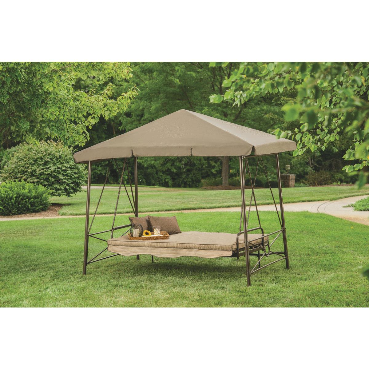 Outdoor Expressions 3-Person Brown Hammock Patio Swing With Canopy