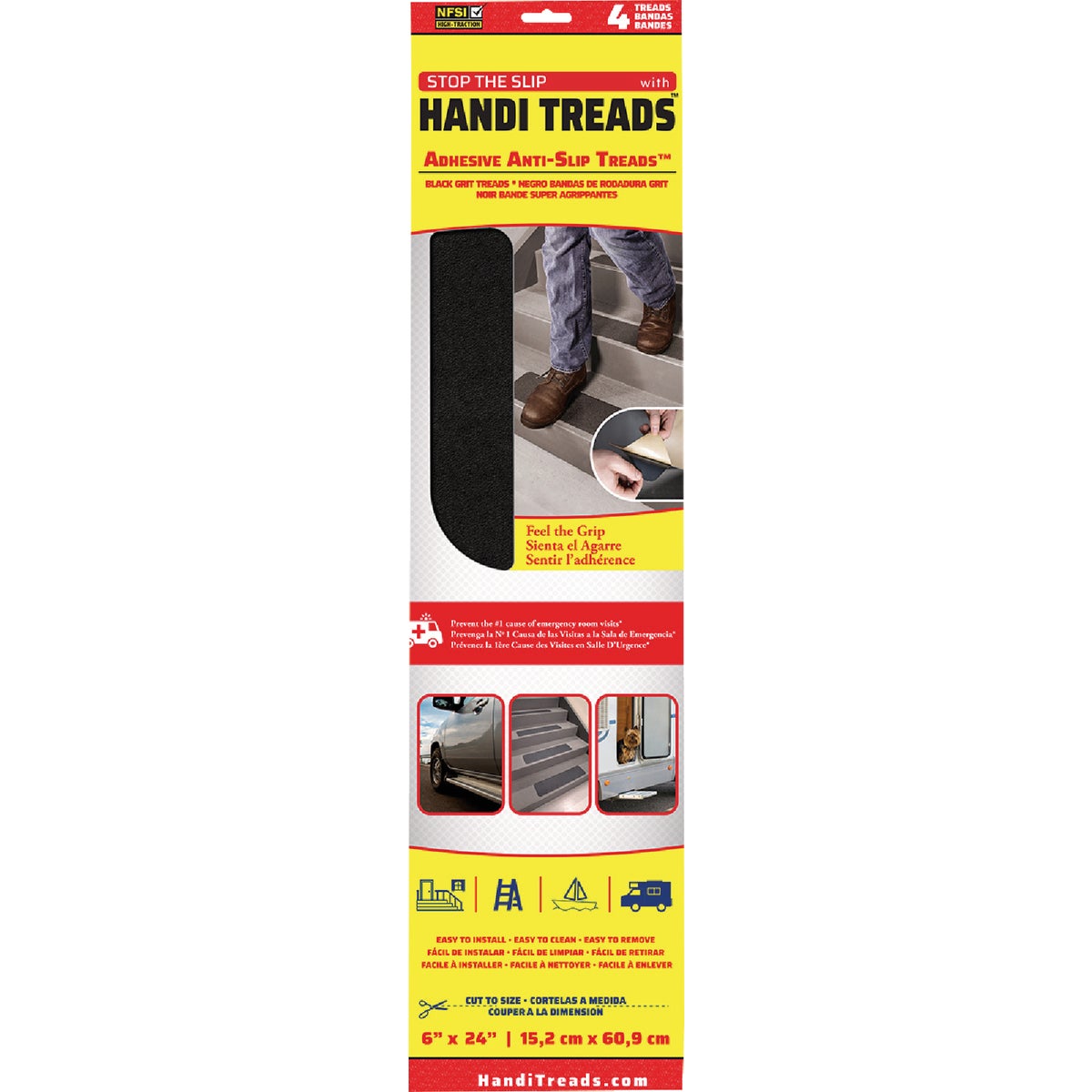 Handi Treads Stop The Slip 6 In. W. x 24 In. L. Black Non-Slip Grit Treads (4-Pack) Image 3