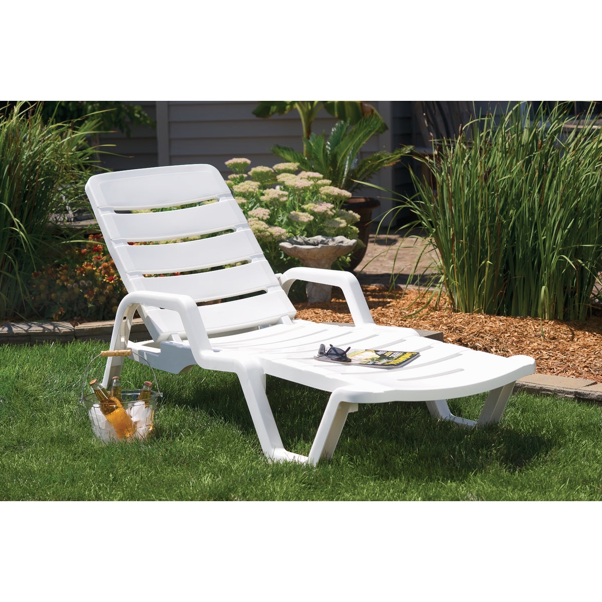 Adams White Resin Adjustable Chaise Lounge Image 2
