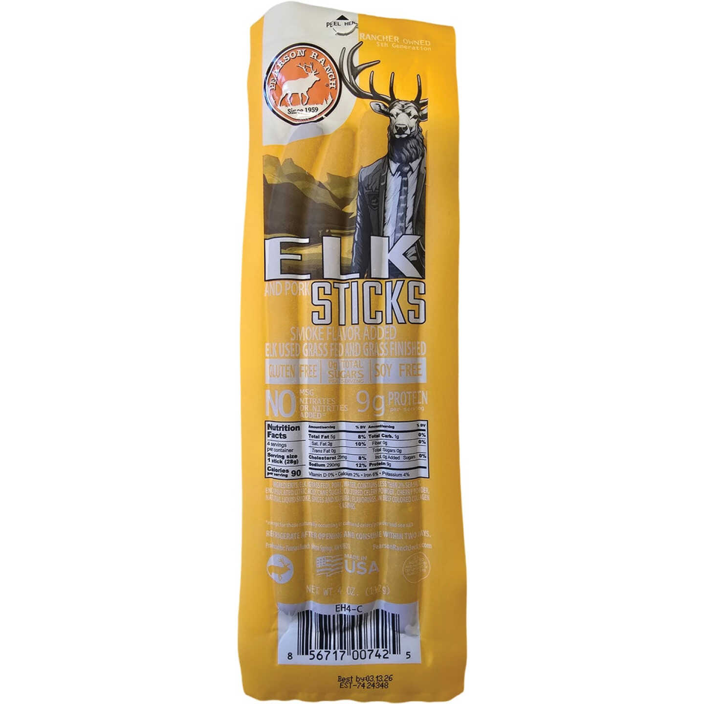 Pearson Ranch Jerky 4 Oz. Elk Hickory Multi-Pack Snack Stick Jerky Image 1