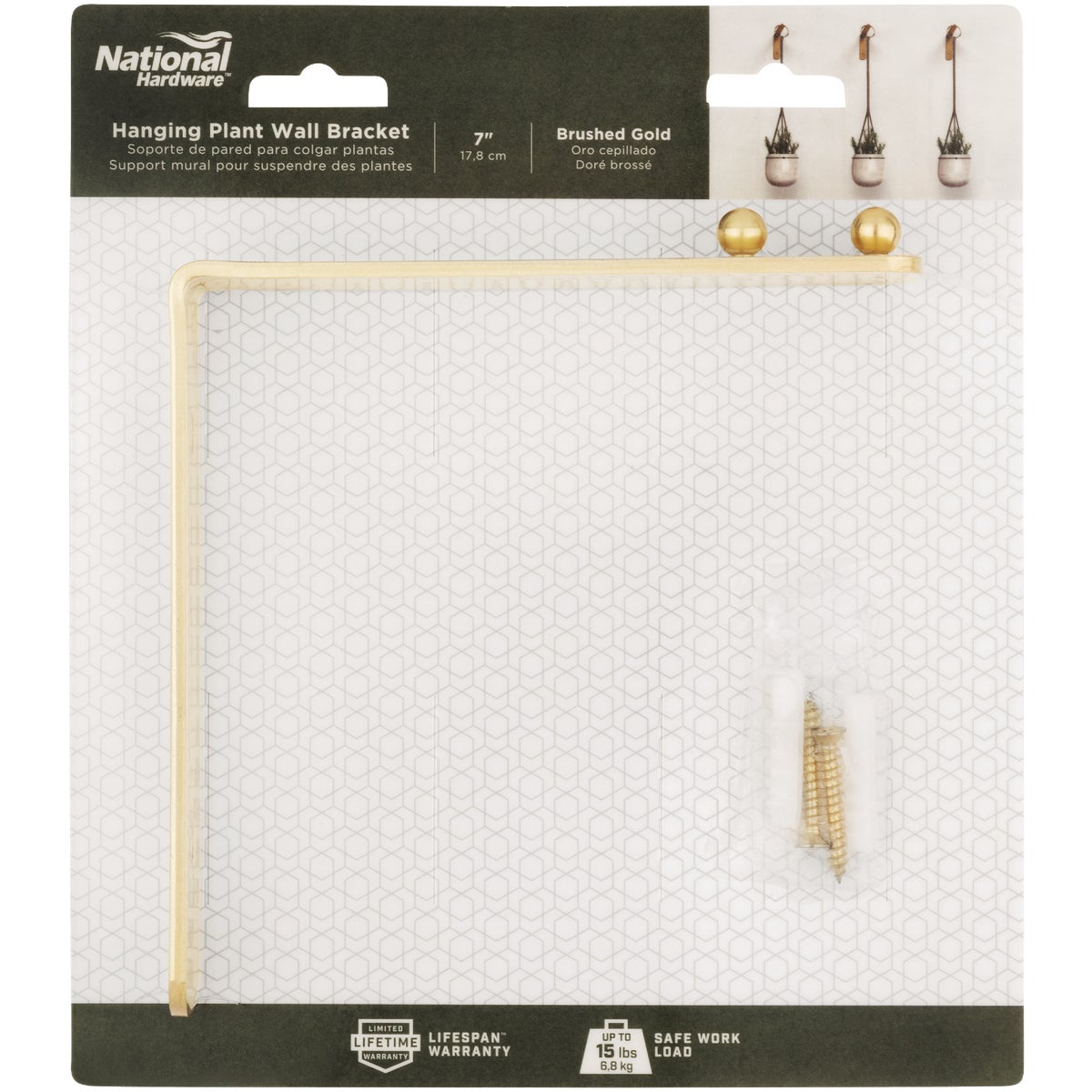 National Hardware 7 In. Brushed Gold Steel Hanging Wall Plant Bracket Image 3