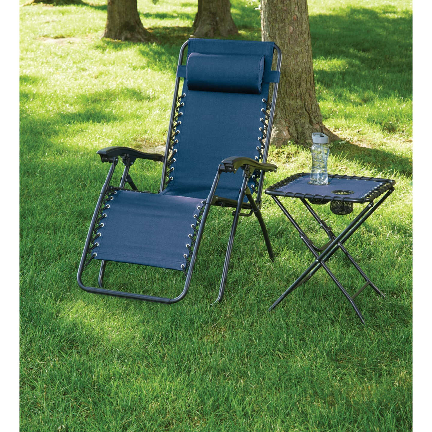Outdoor Expressions Blue 18 In. Square Steel Folding Side Table Image 4
