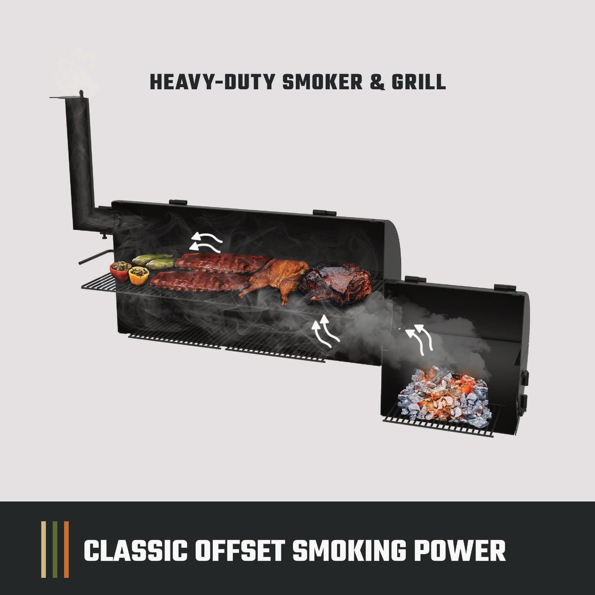 Oklahoma Joe's Longhorn 1060 Sq. In. Black Offset Charcoal Smoker & Grill Image 4