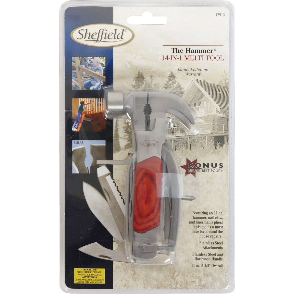 Sheffield 14-In-1 Stainless Steel & Wood Multi-Tool Image 2