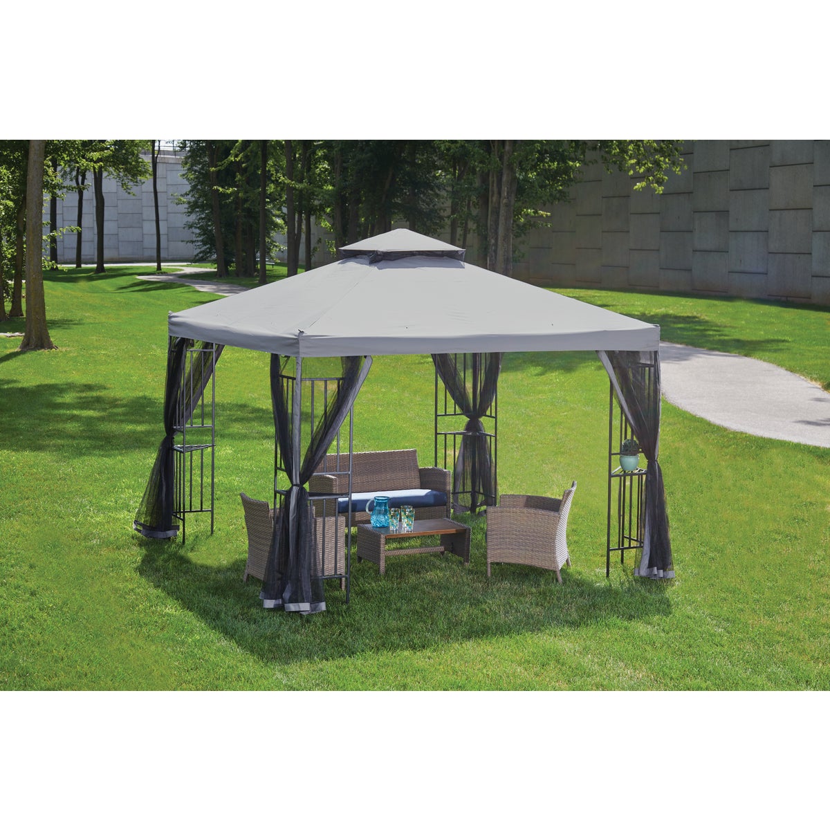 Outdoor Expressions 13 Ft. x 13 Ft. Gray & Matte Black Steel Gazebo Image 4