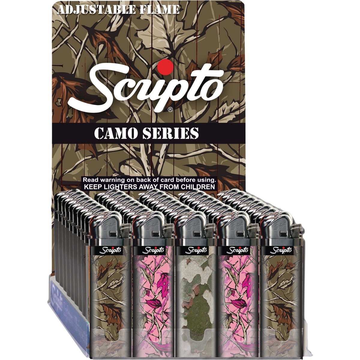 Scripto Camo Design Pocket Lighter Display (50-Piece) Image 1
