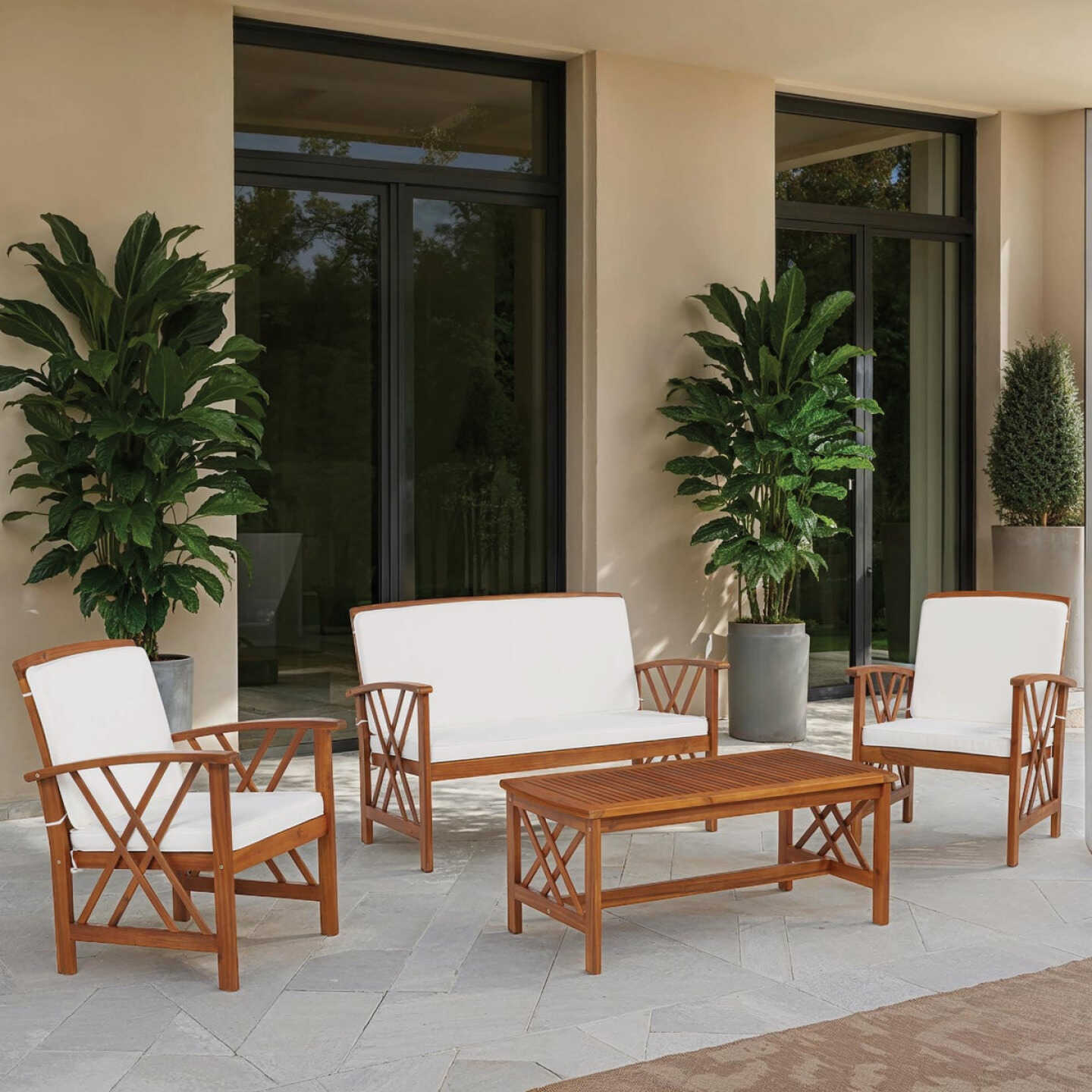 Linon Topsail Brown Wood Patio Chat Set (4-Piece) Image 6