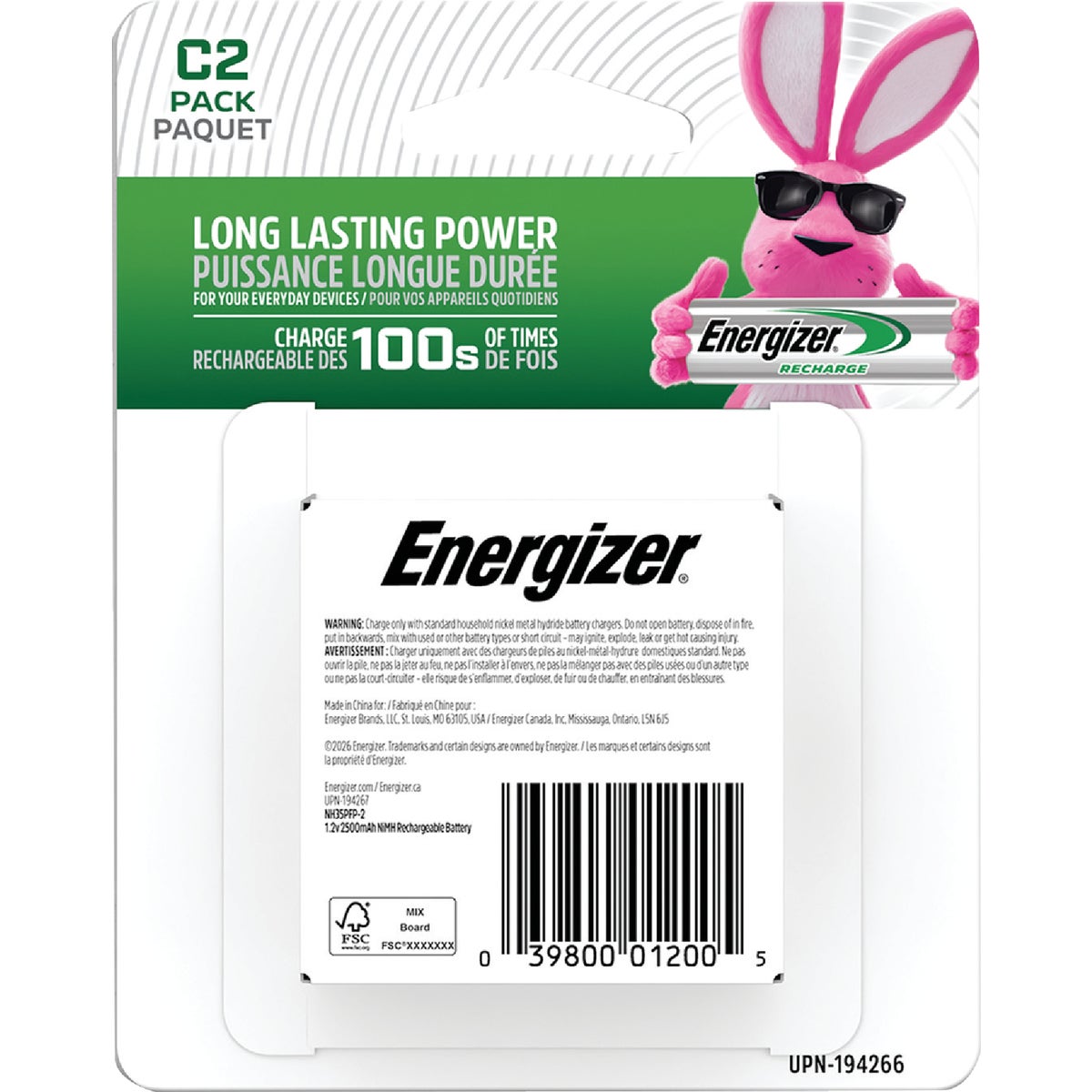 Energizer C NiMH Rechargeable Battery (2-Pack) Image 2