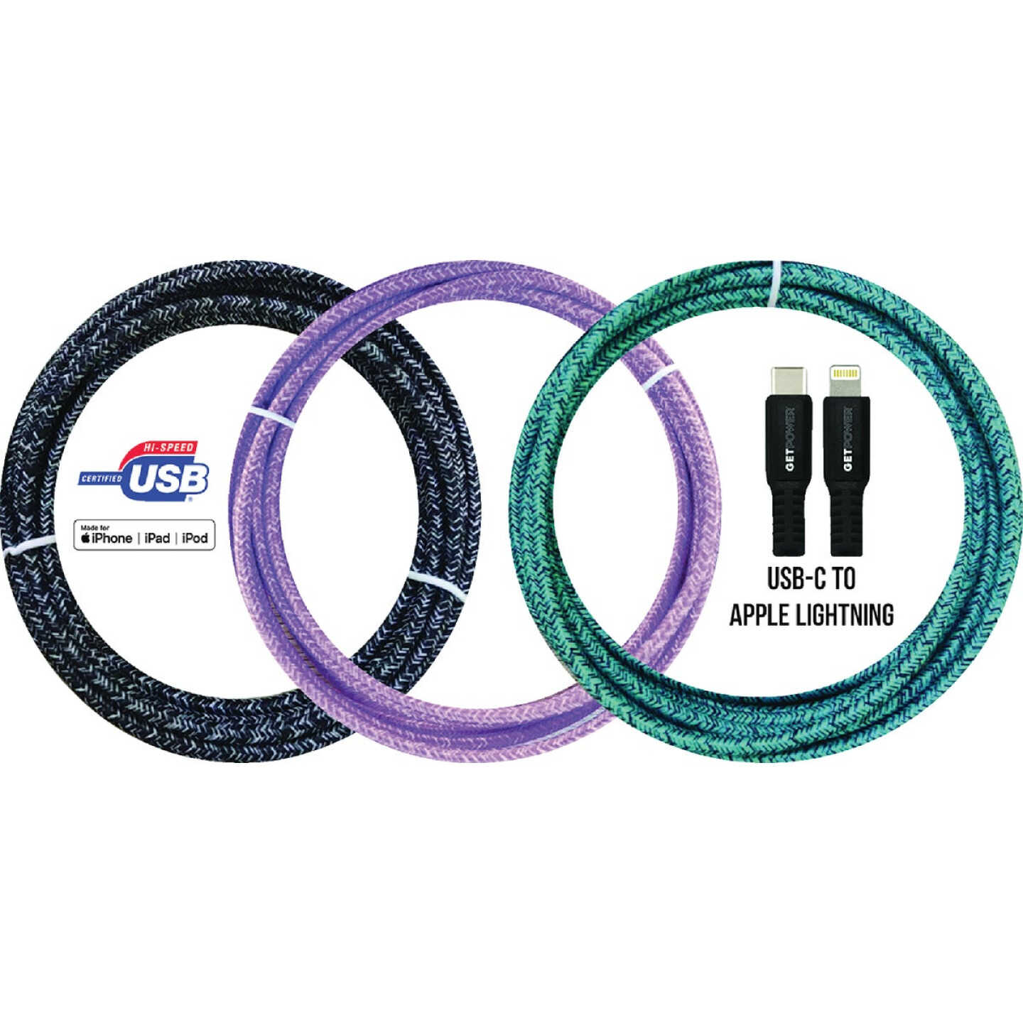 GetPower 10 Ft. Apple Lightning to USB-C Braided Power Delivery Cable Image 1