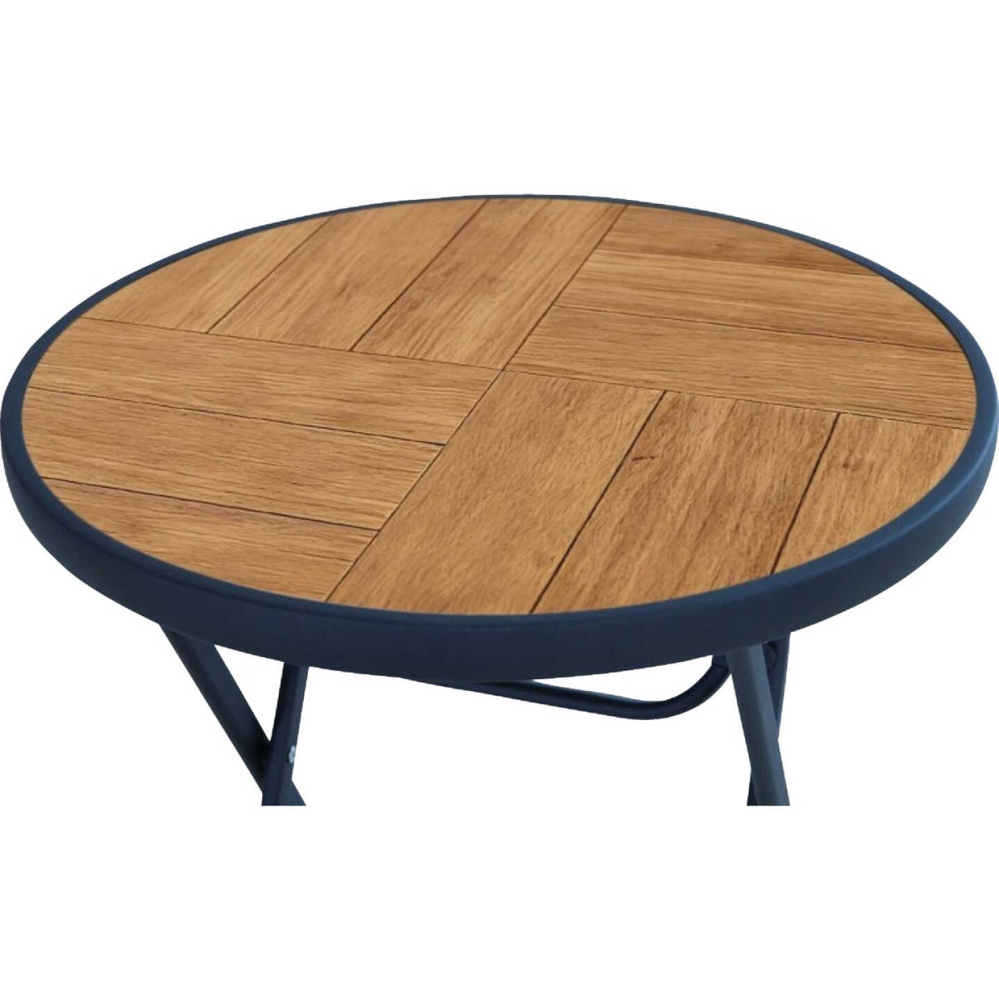 Sunjoy 24 In. Round Heavy-Duty Woodgrain Finish Steel Folding Table Image 3