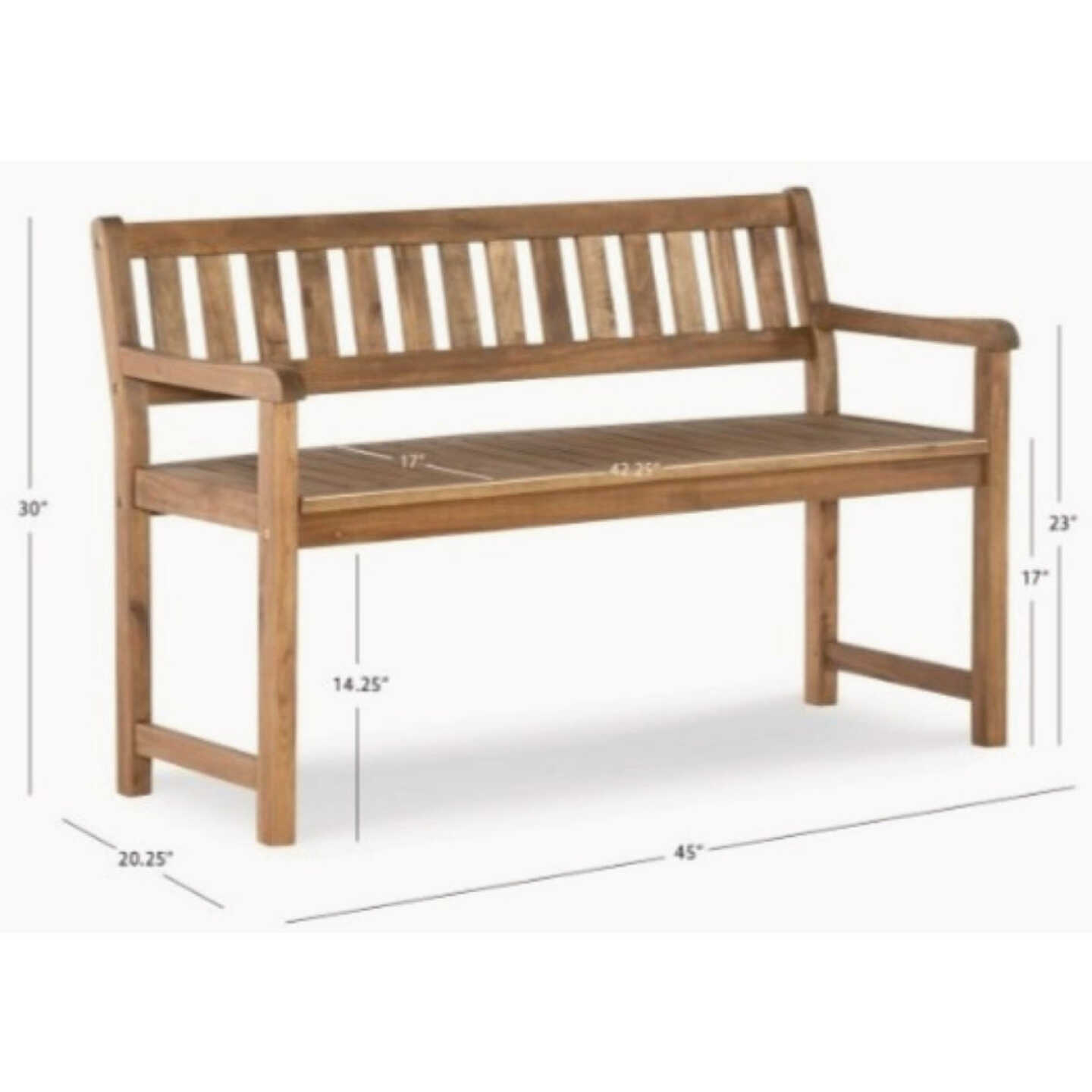 Linon Catalan 45 In. Wood Outdoor Bench Image 2
