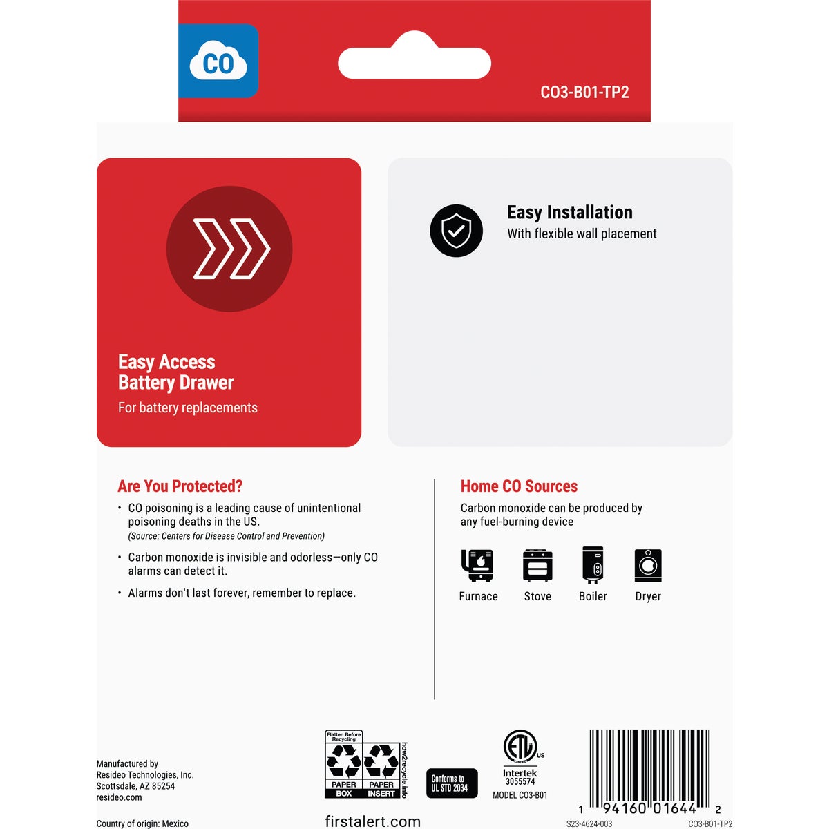 First Alert CO400 Battery Operated 9V Electrochemical Carbon Monoxide Alarm (2-Pack) Image 2
