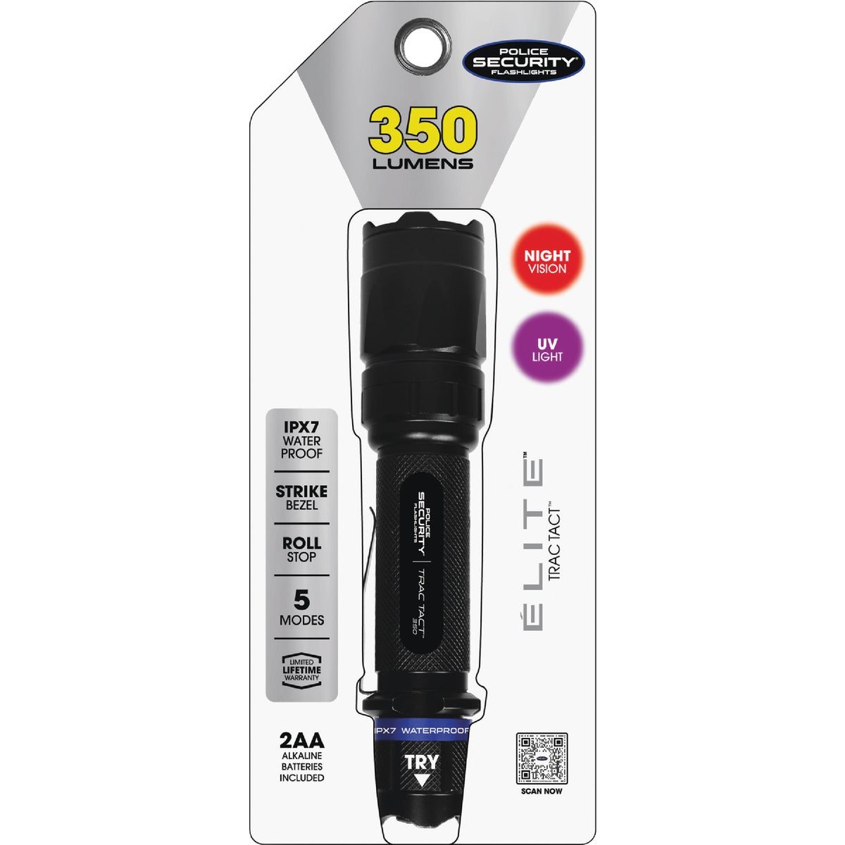 Police Security Trac-Tact 2AA 350 Lm. Tactical LED Flashlight with UV & Red LED Modes Image 3