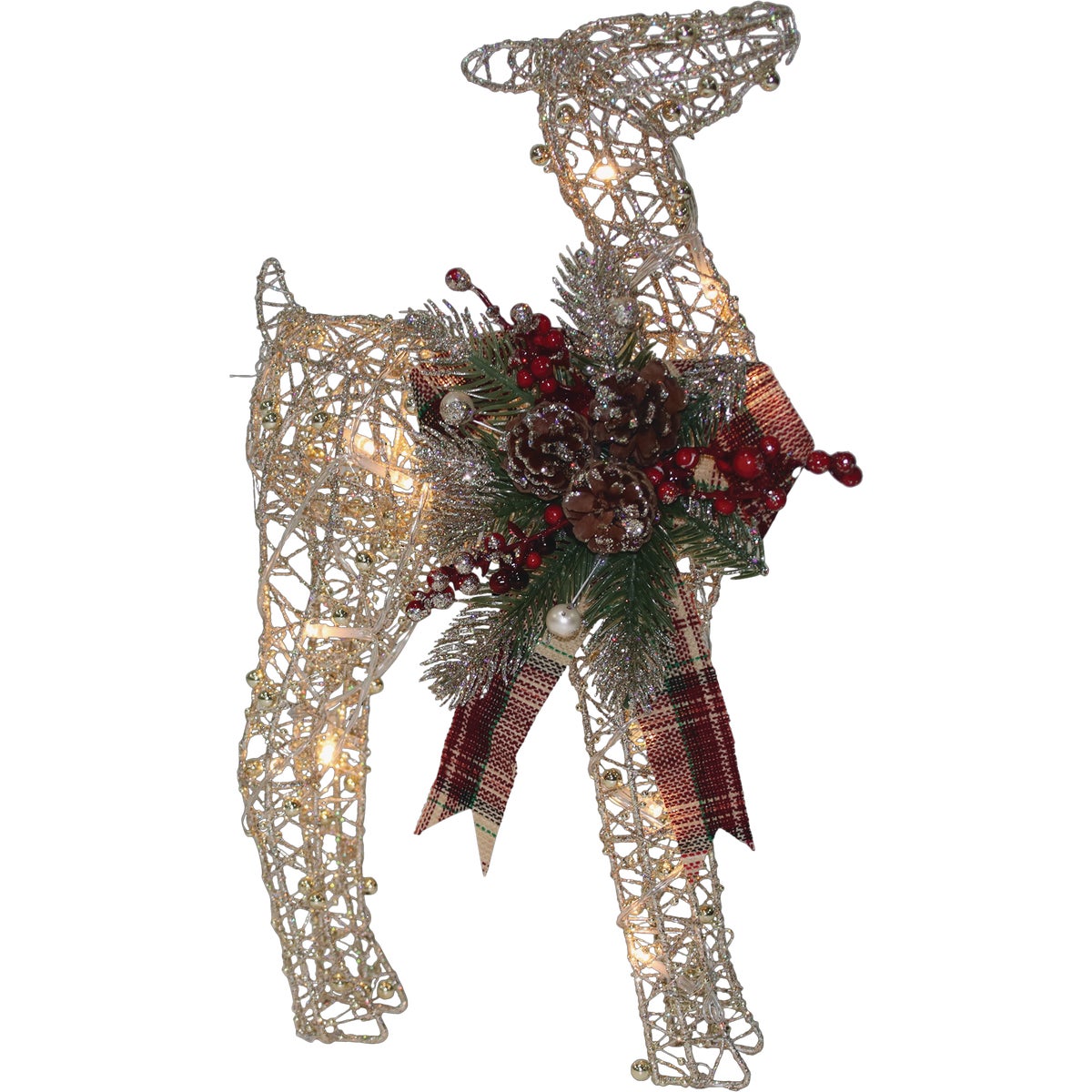 Alpine 24 In. Warm White Gold Wire Standing Fawn Lighted Decoration