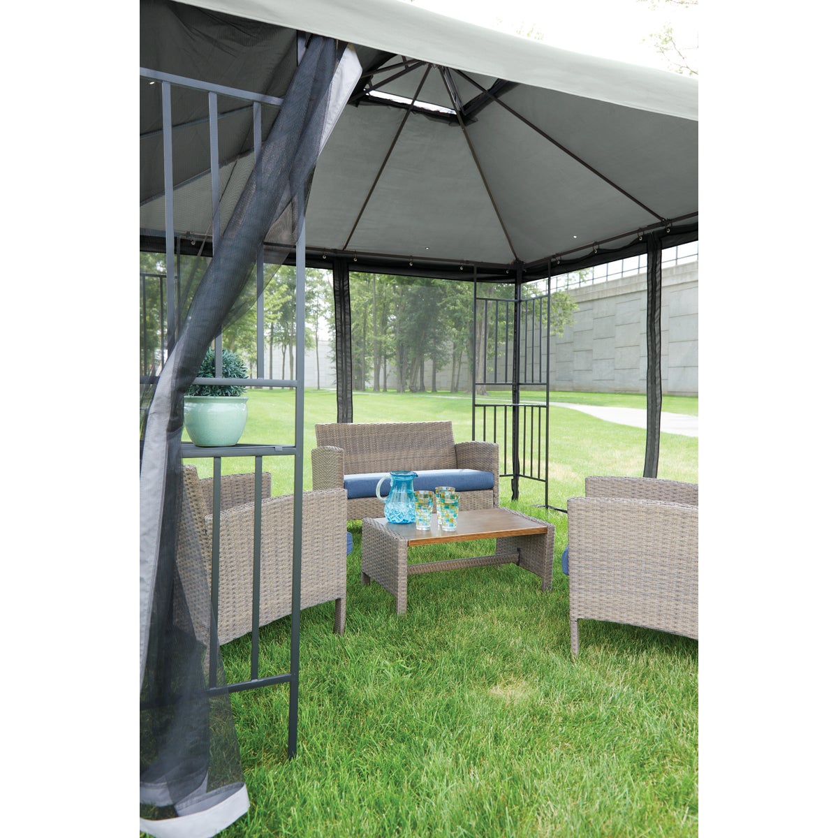 Outdoor Expressions 10 Ft. x 10 Ft. Gray & Matte Black Steel Gazebo Image 8