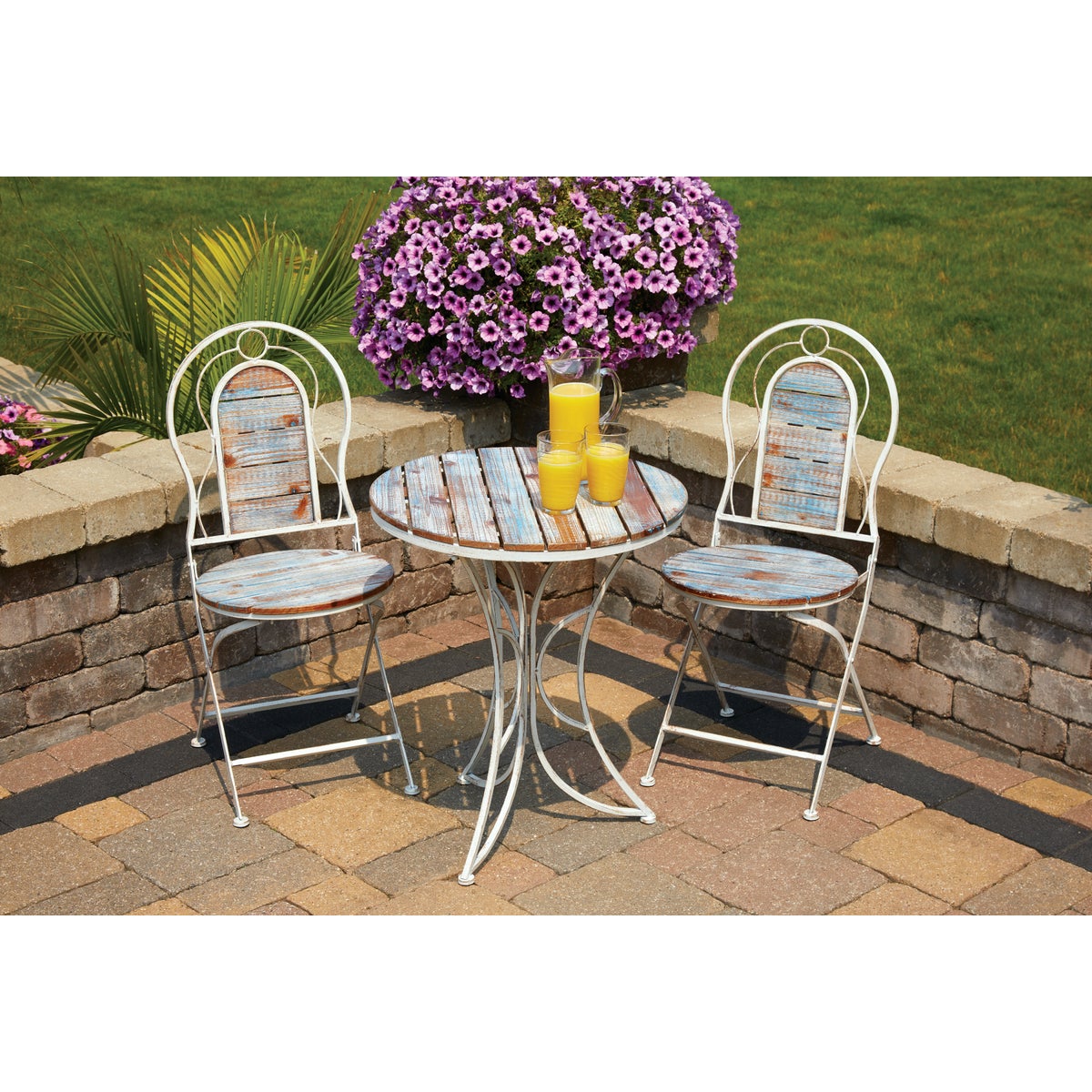 Alpine 3-Piece Weathered Wood Blue & White Bistro Set Image 2