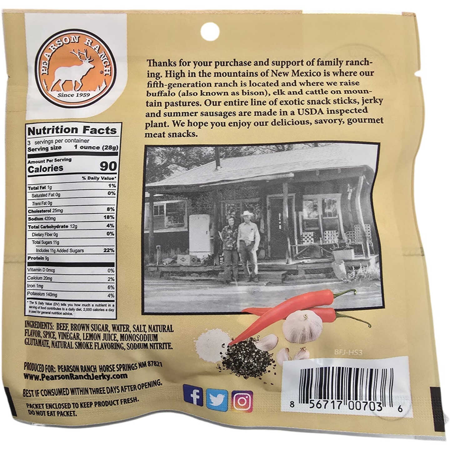 Pearson Ranch Jerky 3 Oz. Hot & Sweet Premium Whole Muscle Jerky Image 2