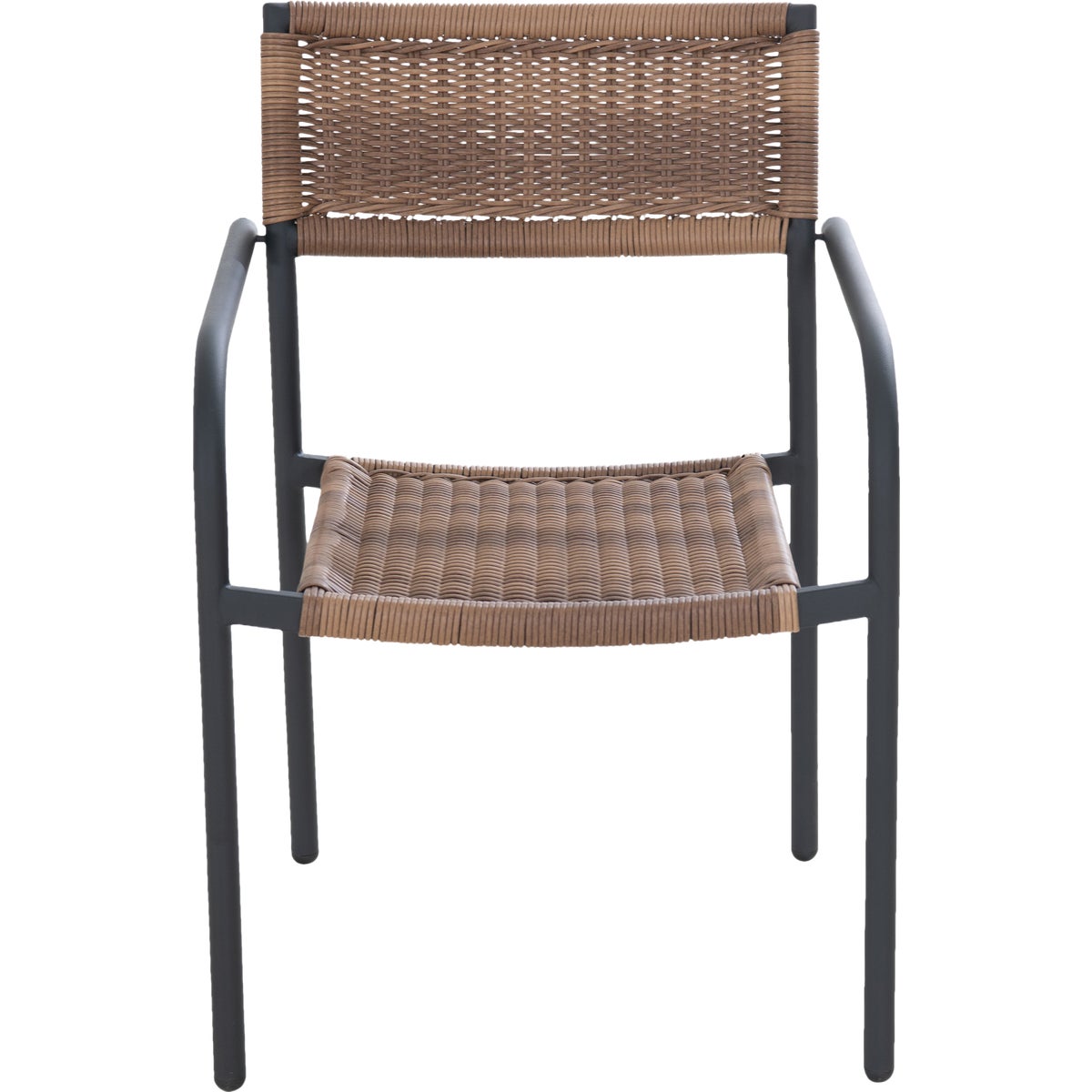 Sunjoy Heavy-Duty Steel Outdoor Brown Wicker Stacking Dining Chair With Black Frame Image 2