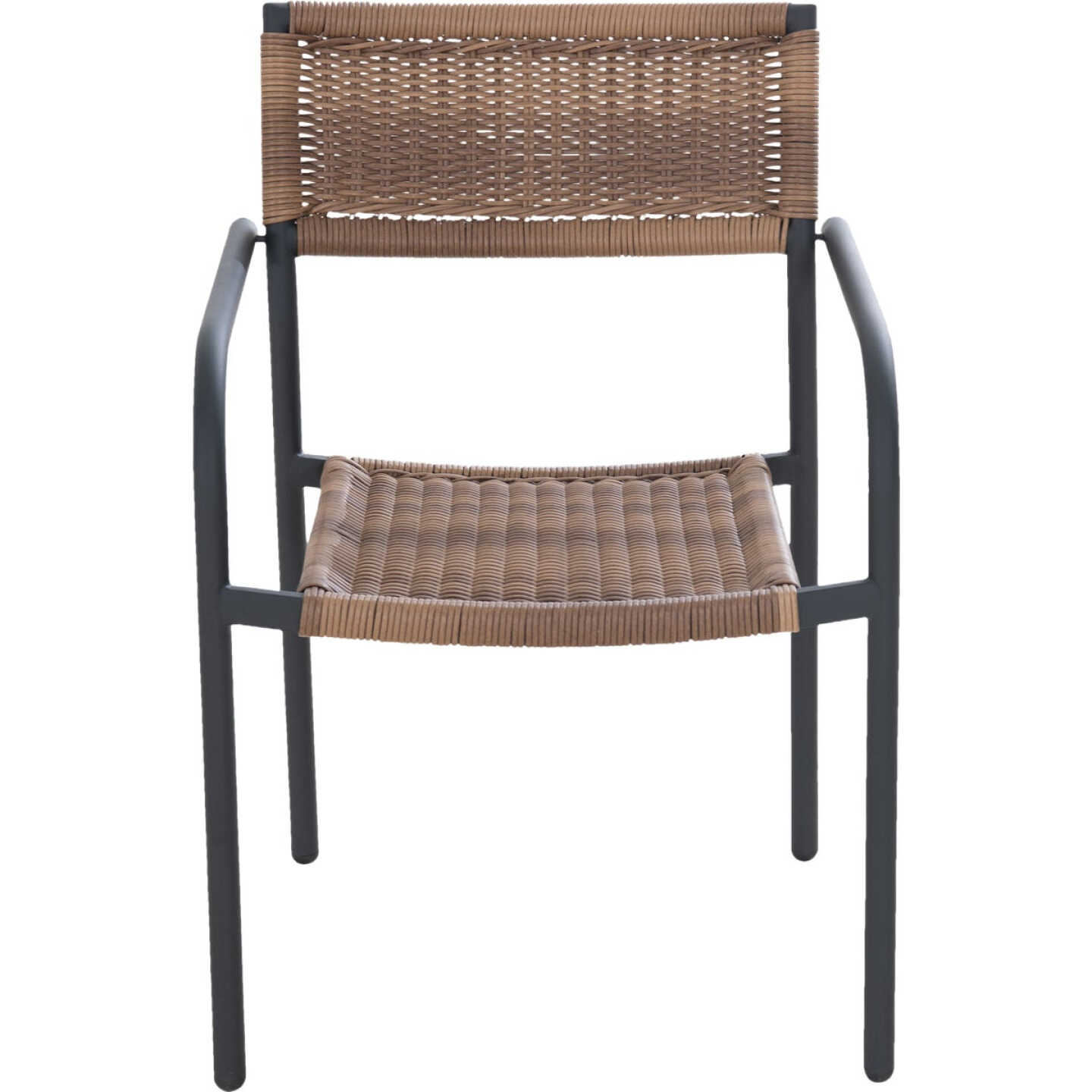 Sunjoy Heavy-Duty Steel Outdoor Brown Wicker Stacking Dining Chair With Black Frame Image 2