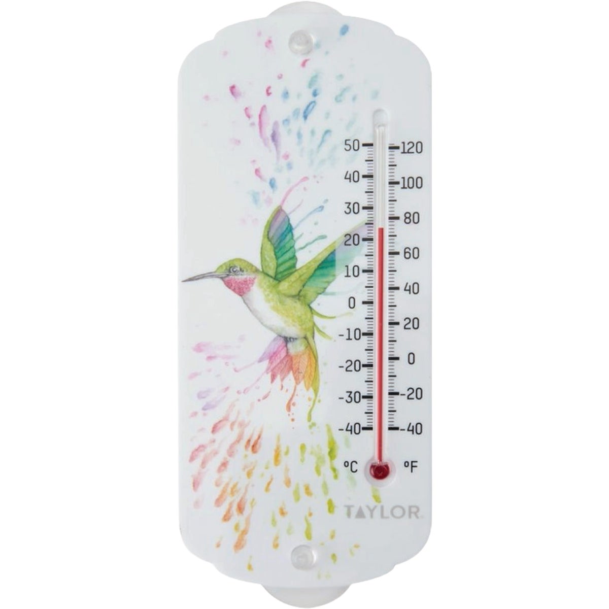 Taylor 8 In. Rainbow Hummingbird Tube Thermometer with Suction Cups