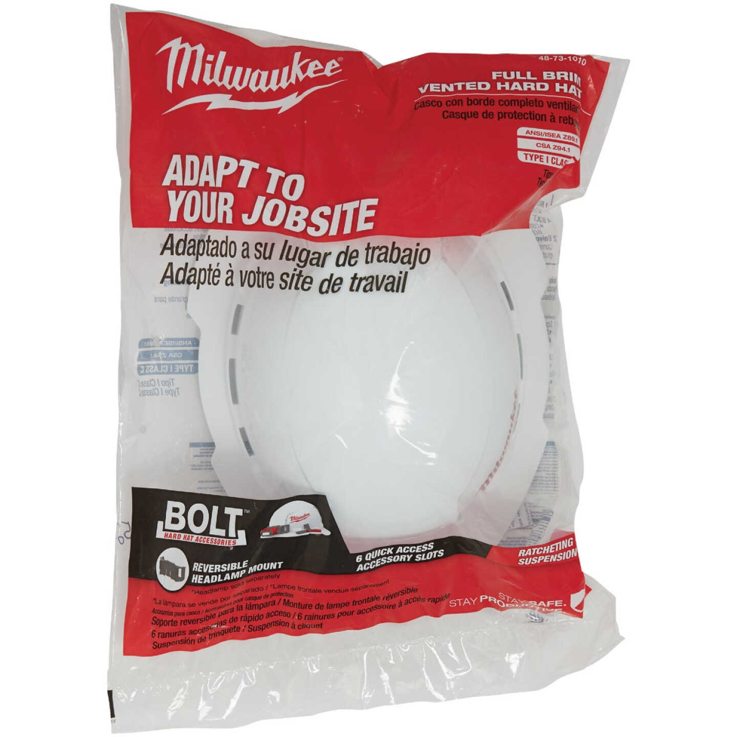 Milwaukee White Full Brim Vented Ratcheting Type 1 Class C Hard Hat Image 2