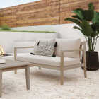 Linon Svana 58.25 In. W. x 31 In. D. Natural Finish Wood Sofa with Beige Cushions Image 5