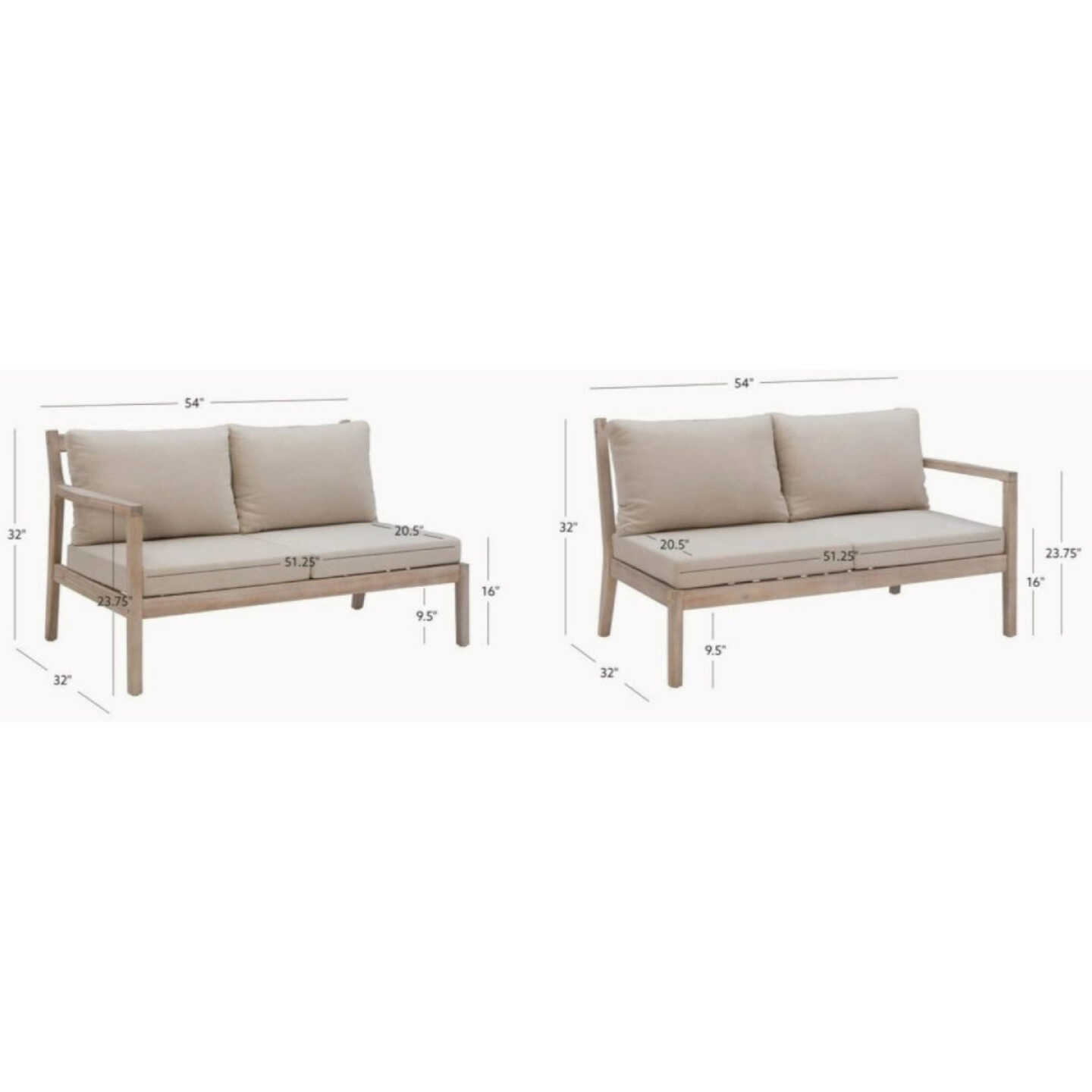 Linon Svana 54 In. W. x 32 In. D. Natural Finish Wood Loveseat Set with Beige Cushions (2-Piece) Image 2