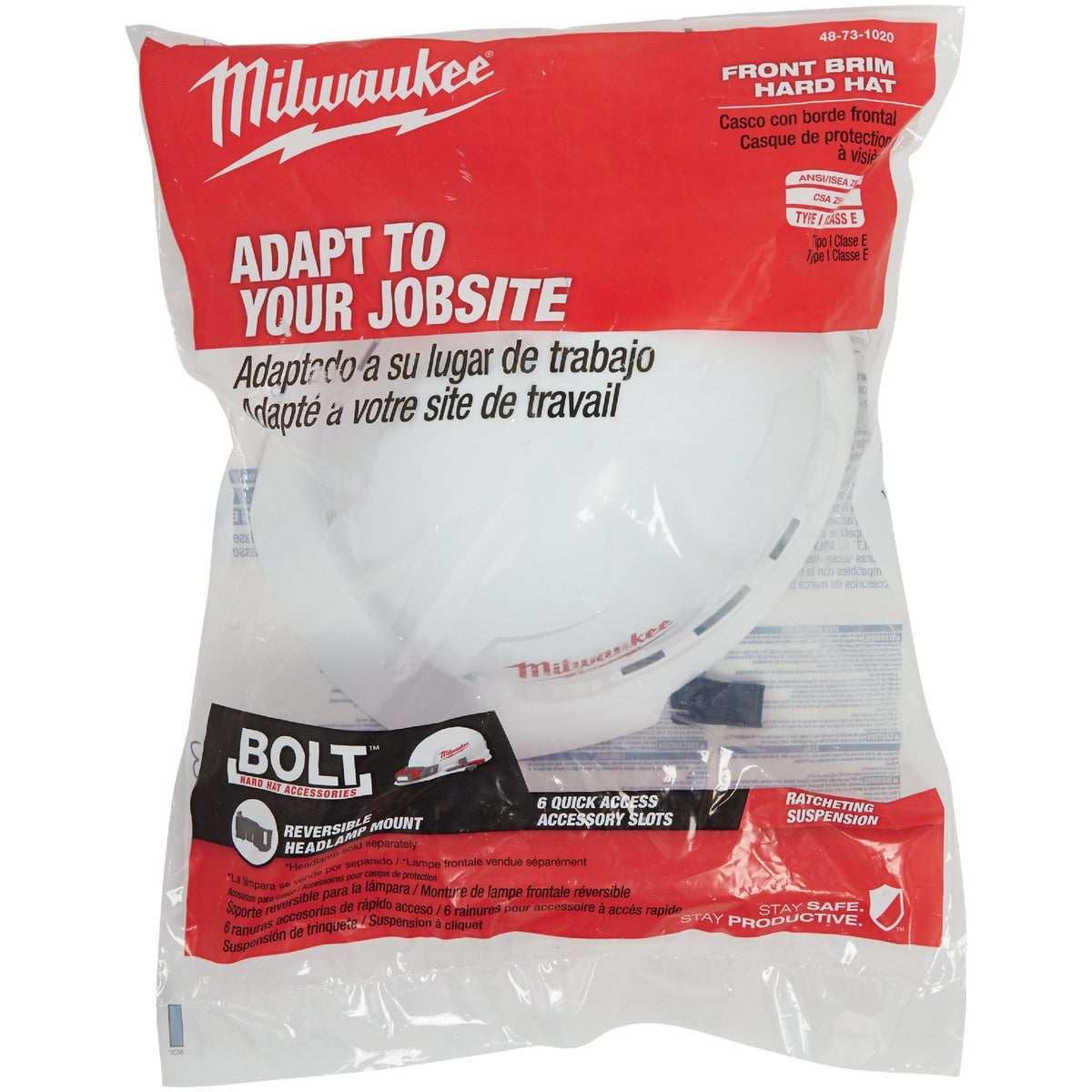Milwaukee White Front Brim Ratcheting Type 1 Class E Hard Hat Image 2