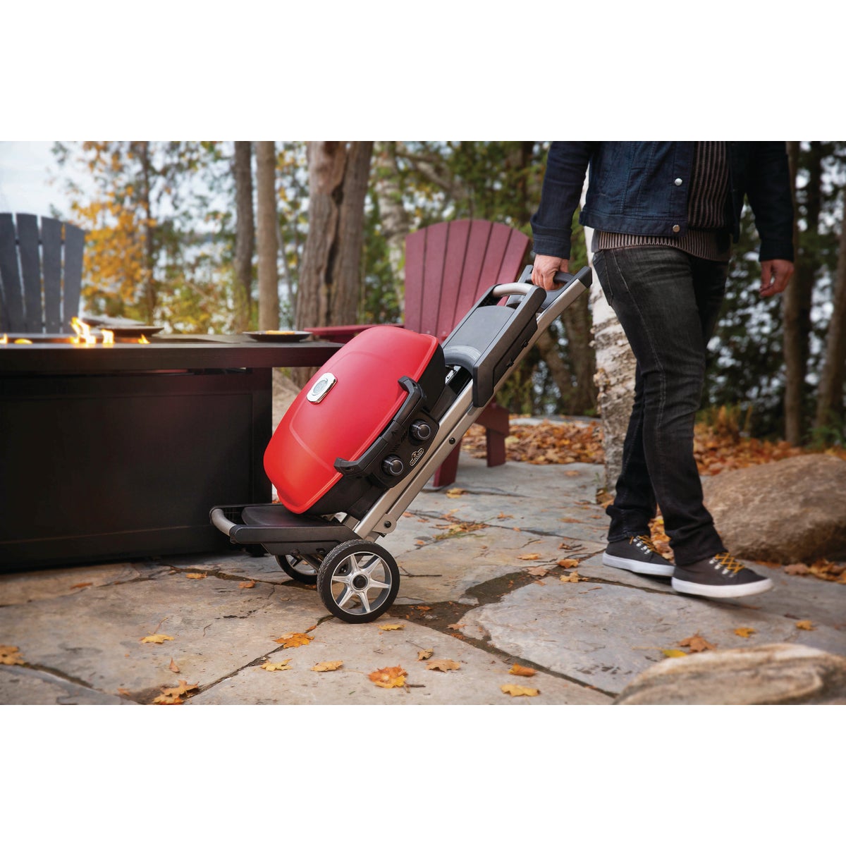 Napoleon TravelQ 285X Portable Propane Gas Grill/Griddle with Scissor Cart, Red Image 3